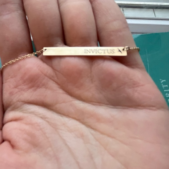 Custom 14k Gold "Serra" Bar Necklace - "INVICTUS" with blackbird - Picture 5 of 15